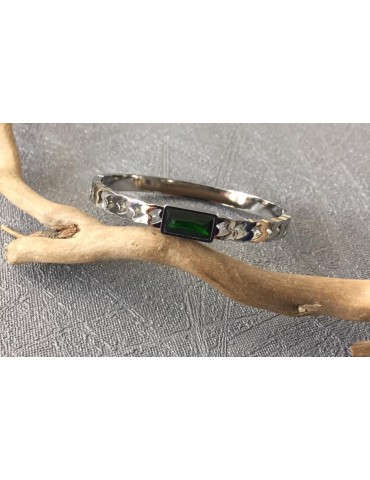 BRACELET  COULEUR ARGENT PIERRE VERTE    EN ACIER    COLLINE