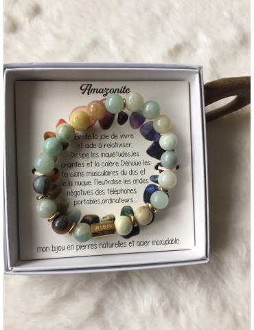 BRACELET EN PIERRES NATURELLES ET ACIER   AMAZONITE