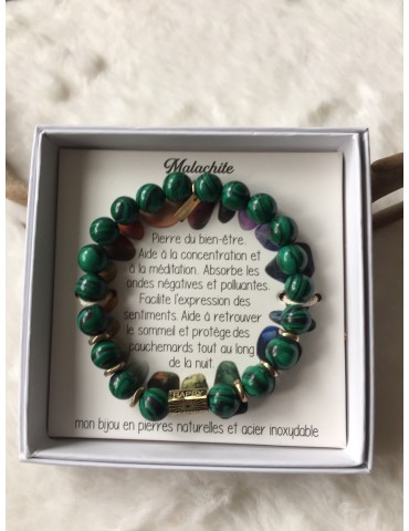 BRACELET EN PIERRES NATURELLES ET ACIER   MALACHITE