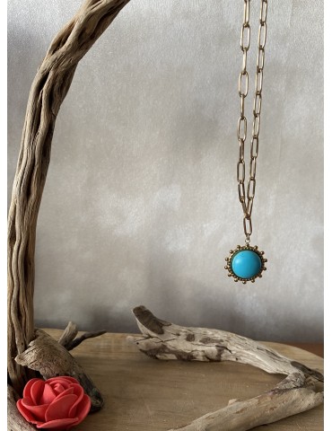 COLLIER EN ACIER INOXYDABLE COULEUR OR ET BLEU HONORINE