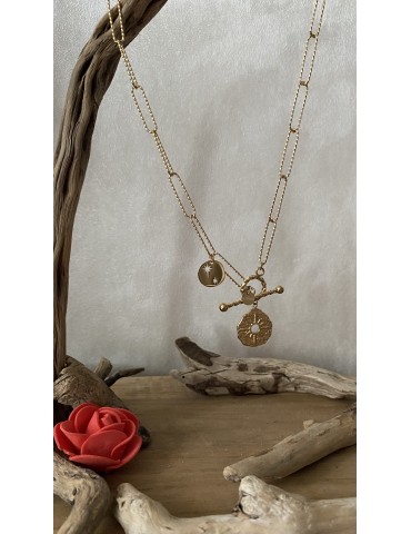 COLLIER EN ACIER  COULEUR OR SOLEIL ETOILE   MARINA