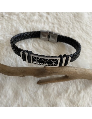 BRACELET NOIR ET ACIER COULEUR ARGENT    MIKE