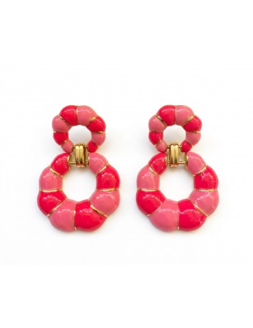 BOUCLE D'OREILLE  EN ACIER COULEUR OR et ROSE FUSHIA
