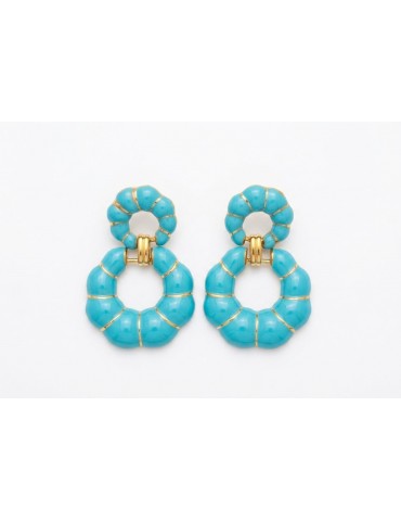 BOUCLE D'OREILLE  EN ACIER COULEUR OR et TURQUOISE